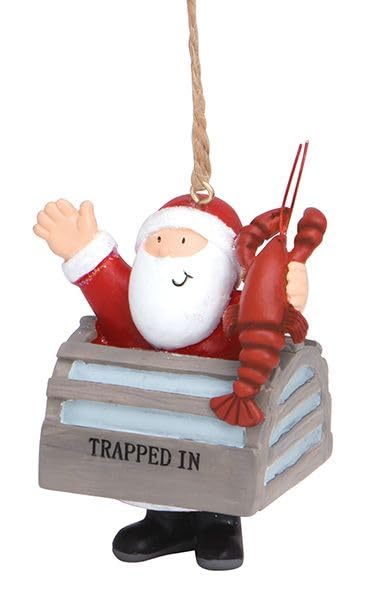 Cape Shore Christmas Resin Ornament, Trapped in Santa with Lobster, Holiday Tree Decoration, Home Collection