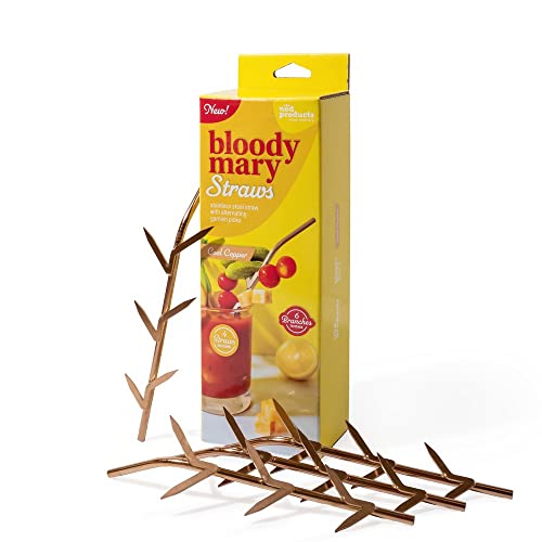 Nod Products Steel Straw and Skewer with Garnish Picks Bloody Mary Straw, 8-inch Length, Set of 4, Copper