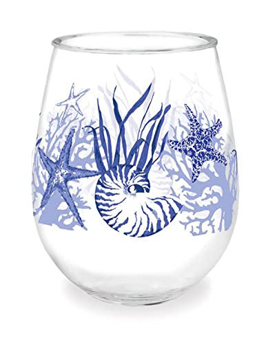 Cape Shore Wine Shot Glasses Tumbler - Indigo Shells Christmas Birthday Gifts for Office Coworker and Best Friend