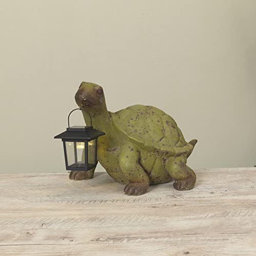 Gerson International Turtle with Solar Lighted Lantern, Resin, 12.99-inch Length