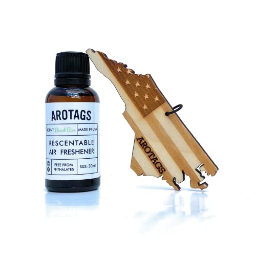 Arotags North Carolina Patriot Wooden Car Air Freshener - Long Lasting Beach Bum Scent Diffuses for 365+ Days - Includes Hanging Mirror Diffuser and Fragrance Oil - 100% American Made