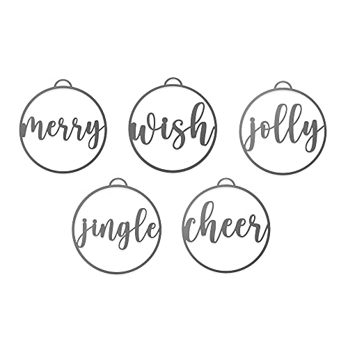 ROCC RUSTED ORANGE CRAFTWORKS CO. Jolly Christmas Ornaments (5 Pack Variety: Jingle, Cheer, Merry, Wish, Jolly) - Metal Ornaments Christmas Tree Ornaments Farmhouse Christmas Decorations Winter Decor