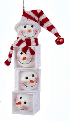 Kurt Adler SNOWMAN HEAD BLOCK WITH RED AND WHITE KNOW SANTA HAT AND SCARF ORNAMENT