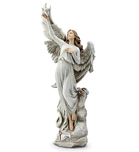 Napco Angel Holding Dove Classic White 20 inch Resin Stone Collectible Figurine