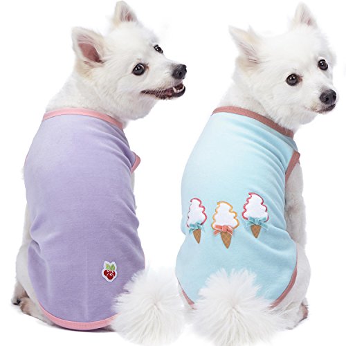 Blueberry Pet Pack of 2 Soft & Comfy Perfect Wardrobe Essential Everyday Cotton Blend Dog Pajamas & Tank Top T Shirts, Back Length 16", Clothes for Dogs