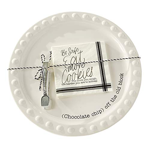 Mud Pie COOKIE PLATE SERVING SET,Plate 12" tongs 5", White