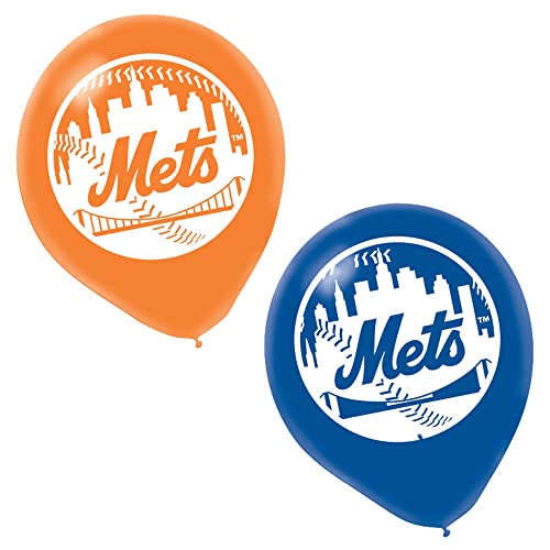 Amscan "New York Mets Major League Baseball Collection" Printed Latex Balloons, Party Decoration