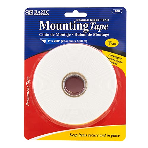 BAZIC Double Sided Foam Mounting Tape 1" X 200"