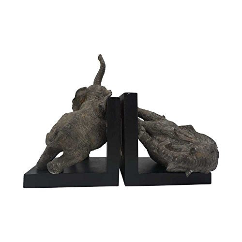Comfy Hour Our Cute Elephant Friends Collection 12" Length 10" Height Set 2 Elephants Bookends Art Bookend, 1 Pair, Gray and Black, Polyresin
