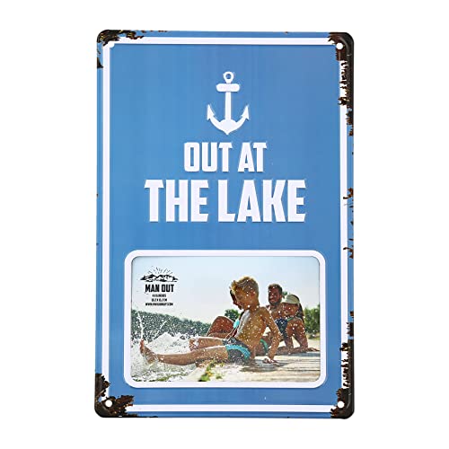 Pavilion - Out At The Lake Tin Photo Frame (Holds 6 x 4 Photo), Vintage Style License Plate Frame, Tabletop Picture Rustic Frame, Lake Decor, Lake House Decor, 1 Count (Pack of 1), 8‚Äù x 11.75‚Äù, Blue