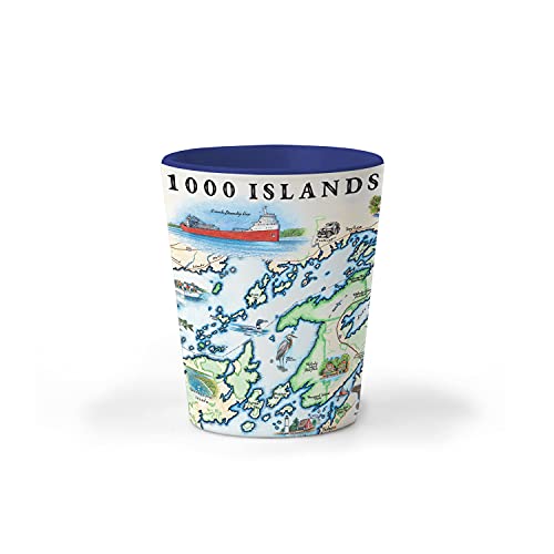 Xplorer Maps 1000 Islands Map Ceramic Shot Glass, BPA-Free - For Office, Home, Gift, Party - Durable and holds 1.5 oz Liquid