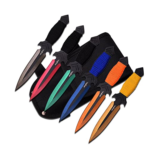 Master Cutlery Perfect Point PP-081-6M Throwing Knife Set with Six Knives, Multicolored Blades, Cord-Wrapped Handles, 6.5-Inch Overall