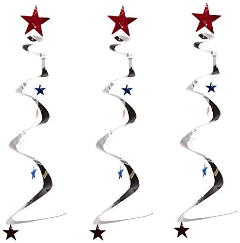 Beistle Star Whirls (silver w/red, white, blue stars) (3/Pkg)