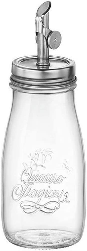 Bormioli Rocco Quattro Stagioni Bottle with Oil Lid, 13.5 oz, 1 Unit each, Clear, Silver