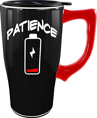 Spoontiques Patience Ceramic Travel Mug, 18 oz, Black
