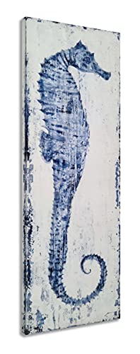 RQDEPOT ARTS Coastal Canvas Wall Art with Textured Modern Seahorse Paintings in Blue and White Color Contemporary Nautical Pictures for Living Room Bedroom Bathroom Decor