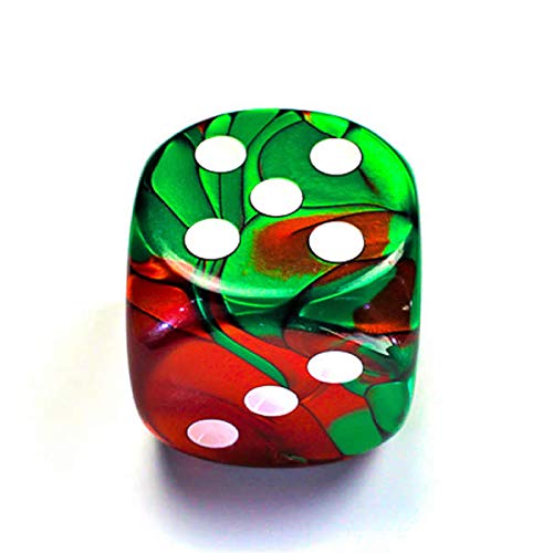 Green and Red Gemini Die with White Pips D6 50mm (1.97in) Pack of 1 Chessex