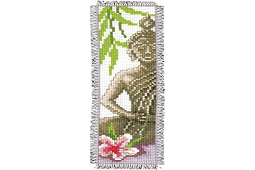 Vervaco Cross Stitch Embroidery Kit for Adults, Cross Stitch Set Pre-Printed with Embroidery Design on 100% Cotton Fabric, Embroidery Templates 2,4 x 8 Inches - 6 x 20 cm, Bookmark Kit, Buddha