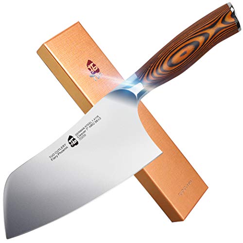 TUO Cutlery Vegetable Cleaver- Chinese Chefs Knife - Stainless Steel Kitchen Cutlery - Pakkawood Handle - Gift Box Included - 7 inch - Fiery Phoenix Series