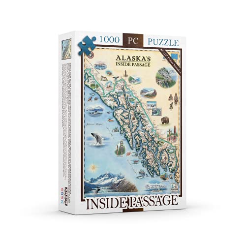 Xplorer Maps Alaska Inside Passage Map Cardboard Jigsaw Puzzle - 1000 Pieces, Hand-Illustrated - Educational, Family Activity, Ages 7+, Includes Poster - 25.4 x 19.8