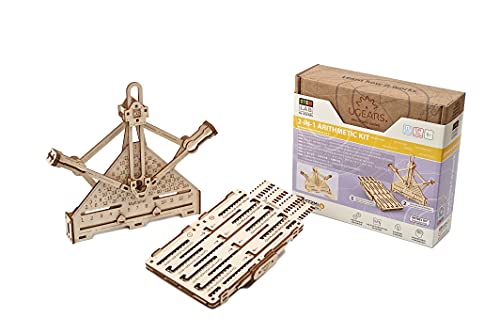 Ukidz UGEARS STEM Arithmetic Kit 2-in-1 - Creative Wooden Model Kits for Adults, Teens and Children - DIY Mechanical Science Kit for Self Assembly - Unique Educational and Engineering 3D Puzzles with App