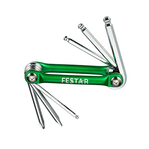 FESTAR Folding Hex Key CRV Wrench, 6-piece Set Folding, Hex 3, 4, 5, 6mm., Green