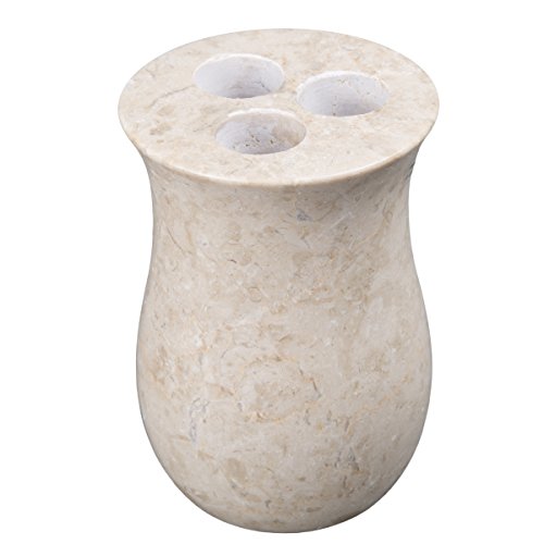 Creative Home Natural Champagne Marble Vase Collection Toothbrush Holder Makeup Brush Organizer, Beige