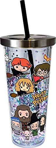 Spoontiques Harry Potter Glitter Cup w/Straw, 20 oz, Multicolored