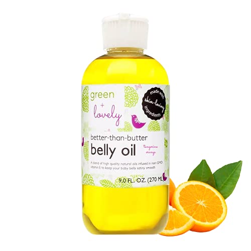 Green+Lovely Better than Butter Belly Oil(Tangerine) | Pregnancy Stretch Mark Prevention | 9 fl oz. Lasts for up to 6 Months | Natural Oil and Vitamin E Enriched for Amazing Skin Pre/Post Pregnancy