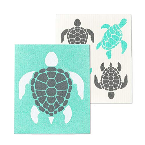Abbott Collection  Home 84-ASD-AB-97 Sea Turtles Dishcloths. Set of 2, 1 EA, Ivory/Turquoise