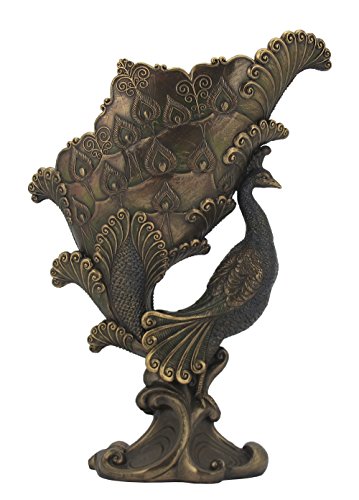 Religious Gifts Art Nouveau Style 11 3/8 Inch Cold Cast Colored Bronze Peacock Raised Bowl