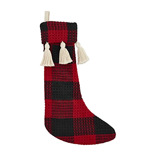 Mud Pie Buffalo Check Tassel Christmas Stocking, 19" x 11.5", Red