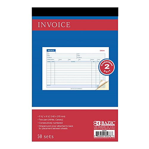 BAZIC 50 Sets 5 9/16" x 8 7/16" 2-Part Carbonless Invoice Book, 1-Pack