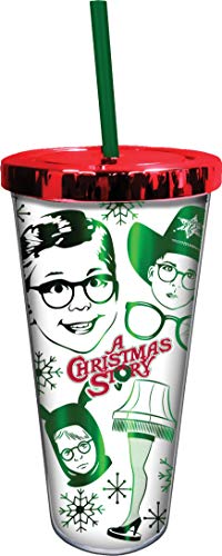 Spoontiques 21629 A Christmas Story Foil Cup w/Straw, 20 ounces, White