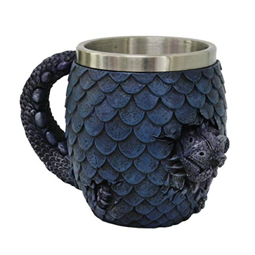 Pacific Trading Giftware Fantasy Blue Dragon Hatchling Resin Figurine Drinking Mug with Removable Stainless Steel Insert