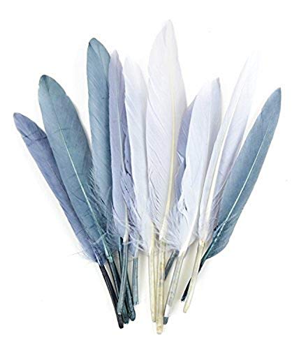 Midwest Design Touch of Nature 38372 Mini Turkey 24 Piece Quill Feathers Mix, 3", Gray/Ash Gray/Silver