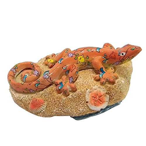 Beachcombers B22761 Orange Gecko on Rock Figurine, 4.72-inch Length, Resin