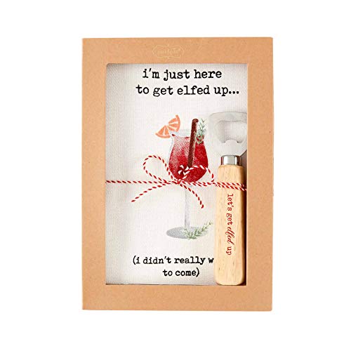 Mud Pie Elfed Up Hand Towel & Bottle Opener Set, 28-inch