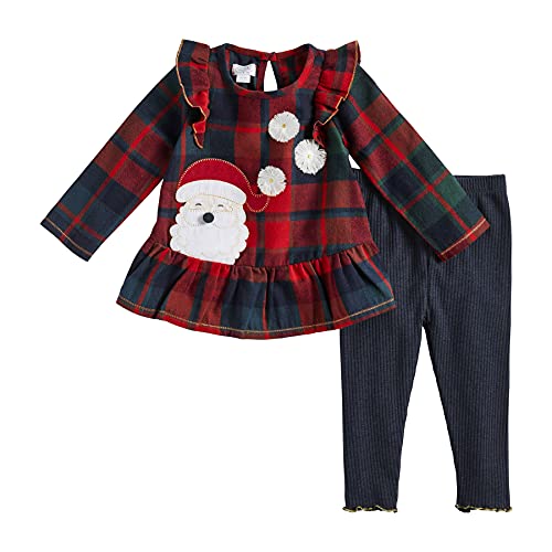 Mud Pie Plaid Santa Tunic And Legging Set, 3-6 Months