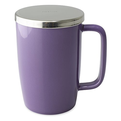 FORLIFE Dew Glossy Finish Brew-In-Mug with Basket Infuser & "Mirror" Stainless Lid 18 oz., Purple