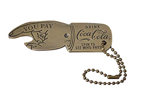 Tablecraft Coca-Cola Bottle Opener and Spinner with Chain Brass Plated Steel 3.25 x 1.25 x .25''