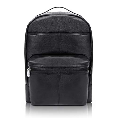 Dual Compartment Laptop Backpack, Leather, Mid-Size, Black - Parker | Mcklein - 88555