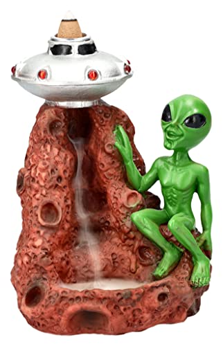 Pacific Trading Backflow Incense Burner Alien with UFO Backflow Waterfall Incense Holder Alien Figure
