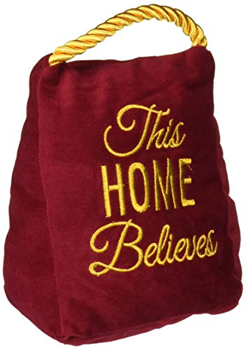 Pavilion Gift Company Pavilion-This Home Believes-Red Velvet Christmas 6 Inch Tall-2 Pounds Door Stopper, 6"