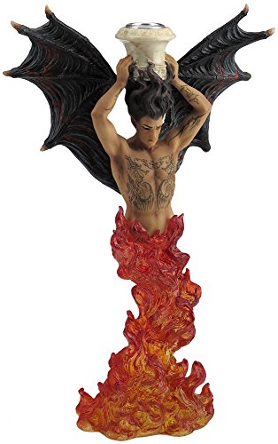 Unicorn Studio 12.25 Inch Fantasy Candle Holder Tatooed Demon with Black Wings