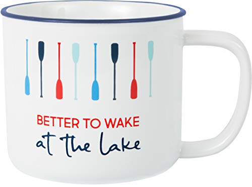 Pavilion Gift Company Large 17 Oz Stoneware Coffee Cup Mug Better To Wake At The Lake, Blue