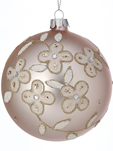 Regency International Beaded Floret Jewel Ball Hanging Ornament, 4-inch Diameter, Glass, Pink Champagne