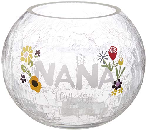 Pavilion Gift Company Nana Love Floral Round Candle, 5 Inch Included 5" Crackled Glass Tealight Holder