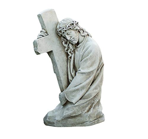 Roman Josephs Studio Jesus Holding Cross Outdoor Garden Statuary Figurine, 17.75"