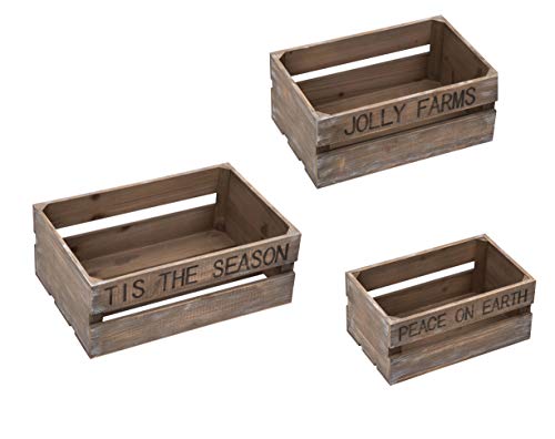 Transpac Wood Christmas Rustic Nested Crates Set of 3, Brown